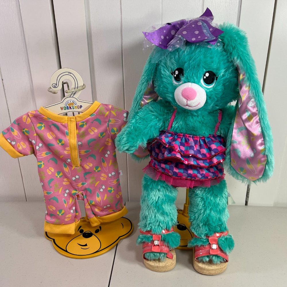 Build A Bear Summer Ocean Beach Green Bunny Rabbit W/… Gem